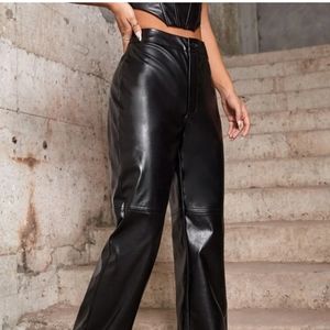 PU black leather pants